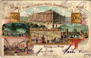 1909 Wien, Vienna, Bécs; Etablissement Hotel Wimberger, Garten & Terasse, München in Wien, Wiener Gemüthliches, Cafe. Eckstein & Stähle Art Nouveau, litho (EK)