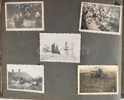 cca 1942-1944 Magyar katonák a Don-kanyarban, albumba ragasztott fotók, rajzok, stb., vegyes méretű ...