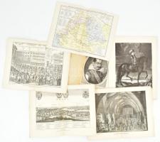 cca 1900 A Nagy Képes Világtörténet VIII. kötetének mellékletei, össz. 6 db (5 kép + 1 térkép), 23,5x15,5 cm és 31x24 cm körüli méretben