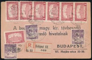 1921 Ajánlott Budapest helyi nyomtatvány 7,45K bérmentesítéssel / Registered local printed matter with 7,45K franking