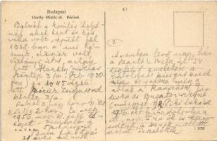 Budapest XI. Horthy Miklós út (Bartók Béla út), Körönd, üzletek, Gyógyszertár, villamos. Hátoldalon ...