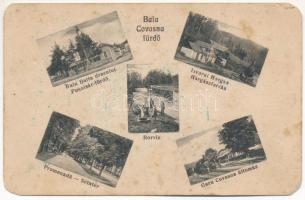 1922 Kovásznafürdő, Baile Covasna; Sétatér, Pokolsár fürdő, Borviz, Hogászforrás, vasútállomás. Kiadja Hadnagy-féle bazár / Promenada, Baia Balta dracului, Izvorul Horgas, Gara / promenade, spa, bath, spring source, railway station (EM)