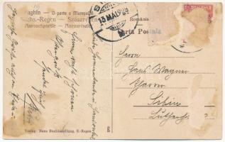 1928 Szászrégen, Reghin; Maros részlet, csónakázók / Mures riverside, boats. Neue Buchhandlung (Rb)