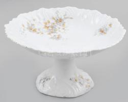 Epiag antik porcelán talpas kínáló, matricás kék virágmintával, kopással, d: 23 cm, m: 13 cm