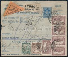 1922 Utánvétes csomagszállító 11 db bélyeggel (267,5K) / COD parcel card with 11 stamps