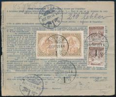1922 Utánvétes csomagszállító 11 db bélyeggel (267,5K) / COD parcel card with 11 stamps