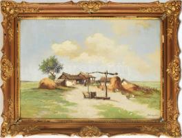 Szigety jelzéssel, 1920-40 körül: Élet a tanyán. Olaj, vászon. Dekoratív, sérült korabeli fakeretben. 70x50 cm