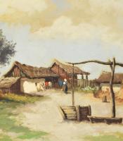 Szigety jelzéssel, 1920-40 körül: Élet a tanyán. Olaj, vászon. Dekoratív, sérült korabeli fakeretben...