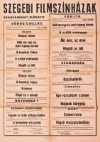 cca 1982 Szegedi filmszínházak februári és szeptemberi műsora, 2 db nagyméretű plakát, hajtva, 83x59...