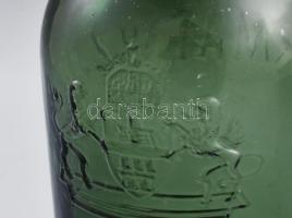 Harmatviz antik csatos zöld üveg, címeres, kis kopással, m: 35 cm