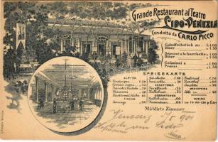 1901 Venezia, Lido, Grande Restaurant al Teatro Lido-Venezia Condotta da Carlo Picco, Speisekarte. C. Ferrari / restaurant and theatre, interior, menu. Art Nouveau advertisement