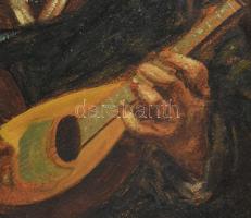 Olvashatatlan jelzéssel (jobbra lent): Zenélő páros. Olaj, karton. Dekoratív fakeretben. 41,5×53,5 c...