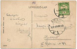 1909 Arad, Városi emeletes autóbusz, rajta Berczy Pál, Weinberger János, Schaffer Henrik, Weinberger...