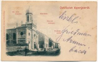 1899 (Vorläufer) Eperjes, Presov; Izraelita neológ templom, zsinagóga, népiskola, Honvéd laktanya, Stefánia intézet. Divald / synagogue, school, military barracks, institute (EK)