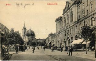 1912 Pécs, Széchenyi tér, Vigan Károly üzlete, drogéria, Belvárosi templom (EK)