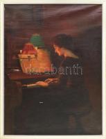 Borsody jelzéssel: Hölgy zongoránál. Olaj, vászon. Felületi sérüléssel. Dekoratív fakeretben. 80×60 cm.