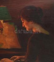 Borsody jelzéssel: Hölgy zongoránál. Olaj, vászon. Felületi sérüléssel. Dekoratív fakeretben. 80×60 ...