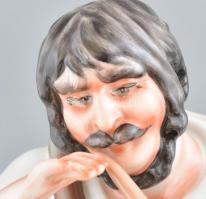 Zsolnay porcelán dudázó paraszt, kézzel festett, jelzett, kis kopásnyomokkal, m: 42 cm