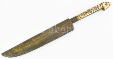 Choora, afgán tőr, XIX. sz., berakásos csont markolattal, bambusz hüvellyel, h: 30 cm / Choora, Afgh...