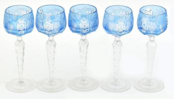 5 db likőrös pohár szőlőmintával. Metszett, jó állapotban 15 cm