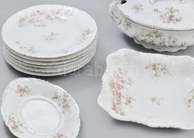 16 darabos antik porcelán étkészlet, kopott, hiányos, sorszámozással, matricás