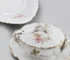 16 darabos antik porcelán étkészlet, kopott, hiányos, sorszámozással, matricás
