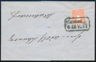 1860 5kr II. centrált, levélen kék cégbélyegzővel előérvénytelenítve "OEDENBURG", 1860 5kr type II. centered, on cover with blue business postmark "OEDENBURG"