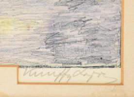 Kunffy Lajos (1869-1962): Társaság. Színezett litográfia, papír, jelzett. Dekoratív, üvegezett, sérü...