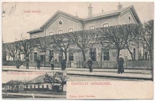 Diószeg, Nagydiószeg, Sládkovicovo; Vasútállomás, Római katolikus népiskola. Karsay József kiadása / railway station, school (EK)