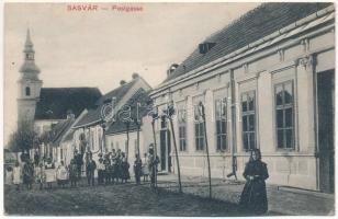 1913 Sasvár, Mária Sasvár, Maria-Schlossberg, Sastín (Sasvár-Morvaőr, Sastín-Stráze); Postgasse / Posta utca, templom / street, church (EK)