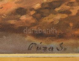 Púza Sándor (?-?): Vízparti táj. Olaj, farost, jelzett, fakeretben, 40×45 cm