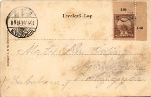 1901 Érsekújvár, Nové Zámky; vasútállomás, gőzmozdony, vonat. Conlegner J. és fia kiadása / railway ...