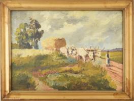 Jelzés nélkül, 1920-40 körül: Szürkemarhák. Olaj, karton. Dekoratív, üvegezett fakeretben. 30x40 cm