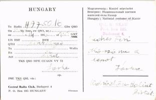 Kazári népviselet, magyar folklór. QSL, azaz rádióamatőr összeköttetést igazoló lap / QSL, i.e. conf...