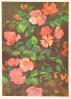 12 db virágokat ábrázoló, színes nyomat, lapokra kasírozva, helyenként foltos lapszélekkel, 27x19 cm