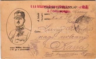 1917 Feldpostkarte / Tábori Postai Levelezőlap nemes Möller alezredes a 65. gyalogezred parancsnoka / WWI Austro-Hungarian K.u.K. military field postcard with infantry regiment commander + "TÁBORI POSTAHIVATAL 618" (EK)