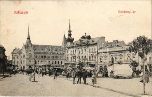 1908 Kolozsvár, Cluj; Széchenyi tér, piac, Vlad János üzlete, gyógyszertár. Újhelyi és Boros kiadása / square, market, shops, pharmacy (EK)