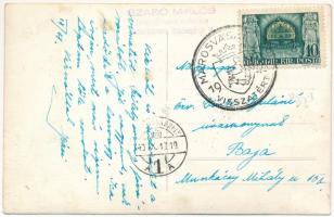 1940 Marosvásárhely, Targu Mures; bevonulás, feldíszített Transsylvania szálloda, "Isten hozott...