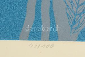 Reich Gábor (1951-): Növények. Linómetszet, papír. Jelzett, sorszámozott 43/100 keretben törött üveg...