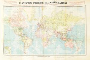 Planisfero politico e delle comunicazioni / A Föld politikai és kommunikációs térképe, 1 : 37.000.000, olasz nyelvű, nagyméretű térkép, sérülésekkel, 120x80 cm