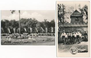 Úttörőtáborok - 4 db MODERN képeslap: magyar szocreál propaganda úttörőkkel / 4 modern postcards: Hungarian Socialist propaganda greeting cards, pioneer movements camps