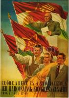 1950 Előre a béke és a szocializmus ifjú harcosainak kongresszusáért - Az egybeolvasztott ifjúsági szervezetek első közös kongresszusának plakátja, Rákosi s: Czeglédi-Bánhegyi - modern reprint