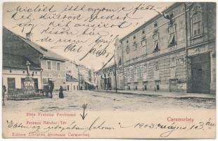 1903 Karánsebes, Caransebes; Ferenc Nándor tér, gyógyszertár / square, pharmacy (EK)