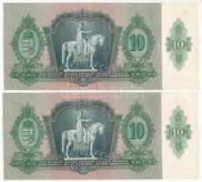 1936. 10P (2x) sorszámkövetők, ezer alatti sorszámmal: "B 329 000596 - B 329 000597" T:F r...