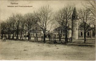 Prázsmár, Tartlau, Presmer, Prejmer; Schulen und Feuerwehrdepot / iskolák és tűzoltóság tűzraktára. Alfred Steiner kiadása / schools and fire depot (r)