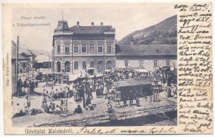 1904 Zalatna, Zlatna; Piac, Takarékpénztár, Dengel F. üzlete. Nagy Árpád kiadása / market, savings bank, shop (EB)