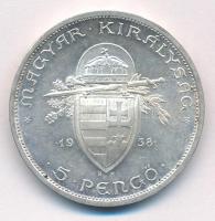 1938. 5P Ag "Szent István" T:AU kis patina Adamo P8.1