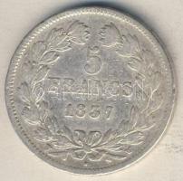 Franciaország 1837W 5Fr Ag "I. Lajos Fülöp" T:3 ph