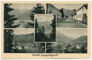 Gyergyótölgyes, Tölgyes, Tulghes, Tulghies; mozaiklap. Jamnetzky dohánytőzsde kiadása / multi-view postcard