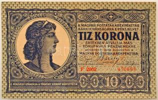 1919. augusztus 9. 10K "F 2002 470689" T:AU / Hungary 1919. August 9th 10 Korona "F 2...